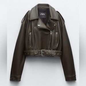 ZARA Leather Crop Biker Jacket